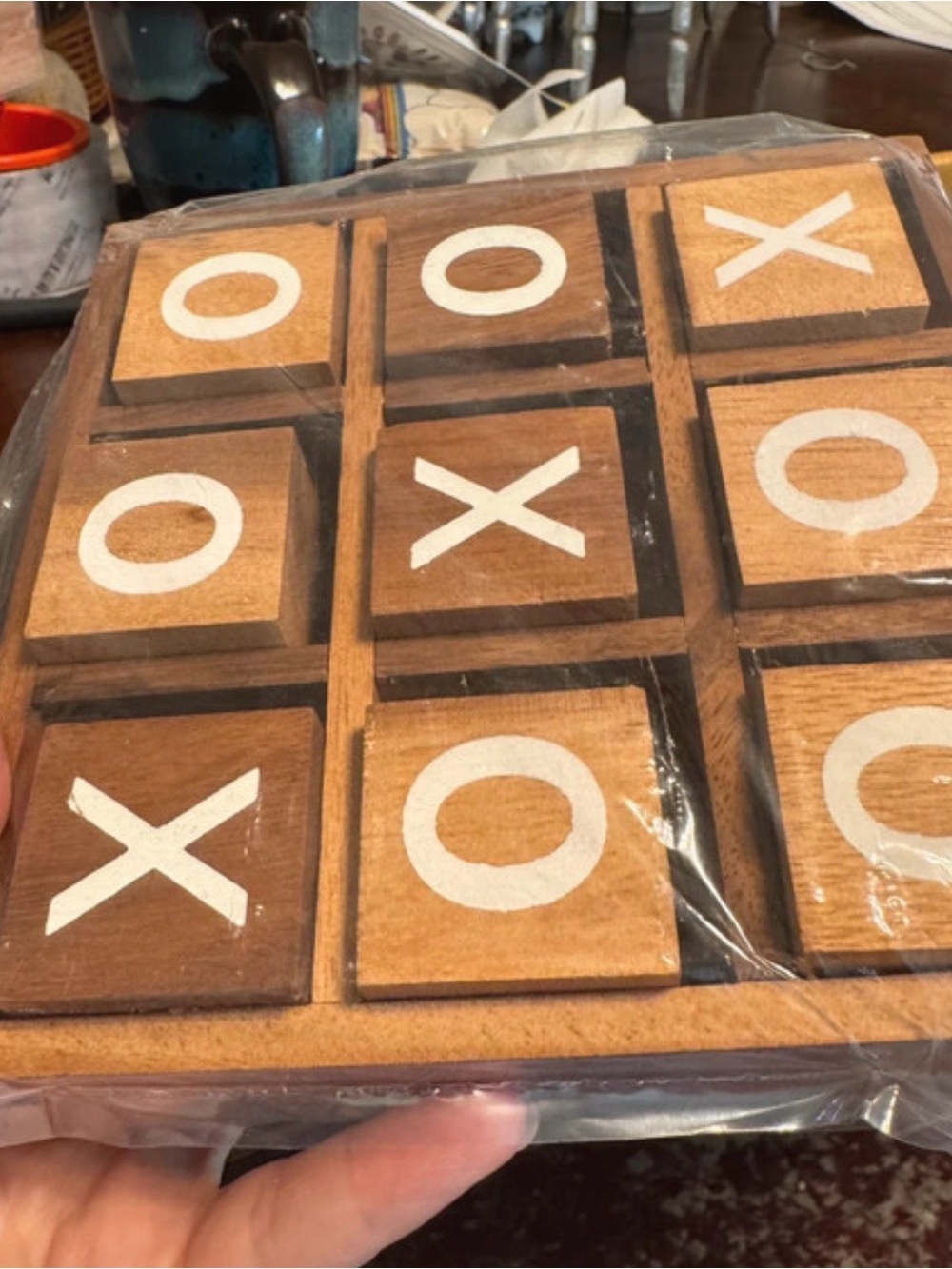 Wooden Tic Tac Toe Set in Brown and White - Classic Board Game
